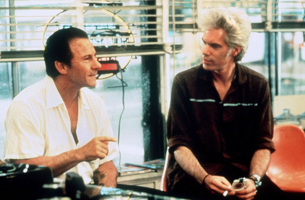 Harvey Keitel (links) und Jim Jarmusch in de, „Smoke“-Folgefilm „Blue in the Face“ (1995)