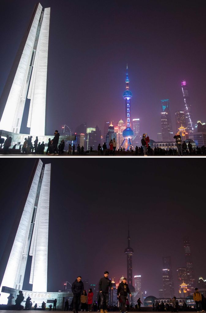 Der Finanzdistrikt von Shanghai war während der „Earth Hour“ genauso verdunkelt wie ...