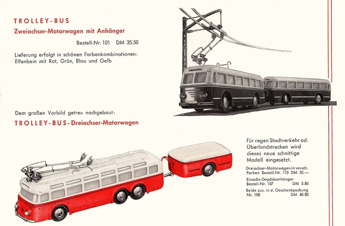 Ein Auszug aus einem Eheim-Spielwarenkatalog von 1958. Damals kosteten die Fahrzeuge noch rund 30 D-Mark. Heute werden sie im Internet für bis zu 300 Euro gehandelt.