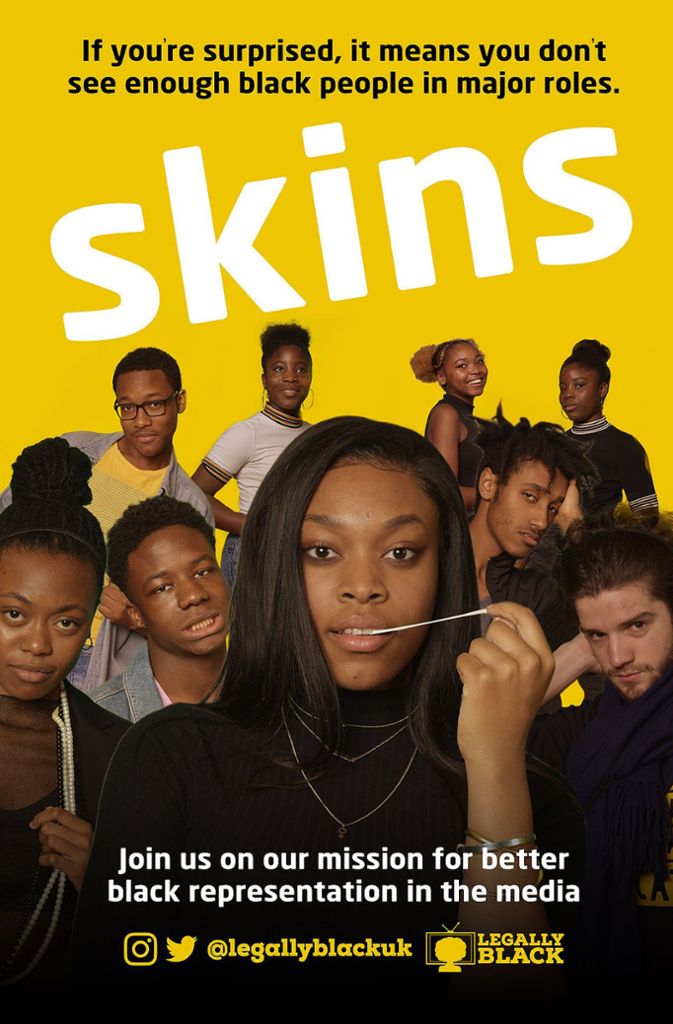 Auf diesem Plakat ist das Rollenverhältnis von schwarzen und weißen Schauspielern in der Serie „Skins“ verkehrt.
