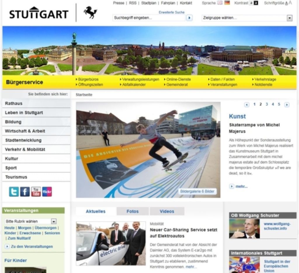 Die überarbeitete Website von Stuttgart hat Einiges zu bieten.