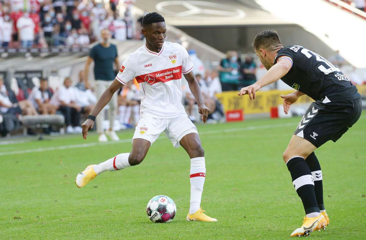 Momo Cissé (18) kam gleich am ersten Spieltag gegen den SC Freiburg (mit Christian Günter) zu einem Kurzeinsatz. Seither wartet das im Sommer aus Frankreich gekommene Offensivtalent auf seine nächste Berufung in den Profikader.