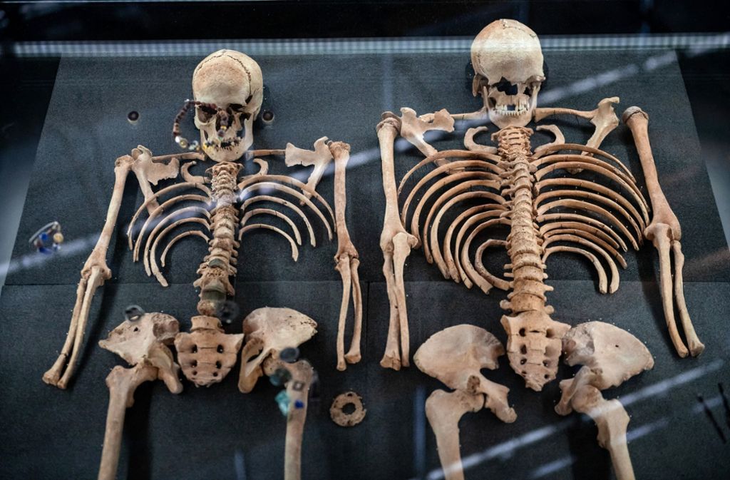 Das Foto zeigt zwei Opfer der Pest im 14. Jahrhundert aus einem Doppelgrab in Deutschland.