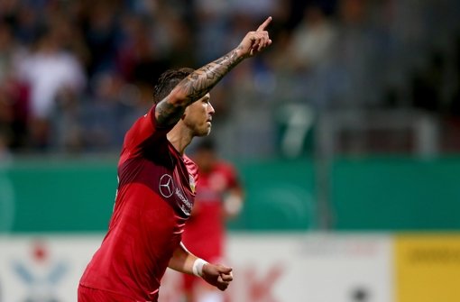 Bejubelt seinen Treffer gegen Holstein Kiel: Daniel Ginczek vom VfB Stuttgart. Foto: Bongarts/Getty Images