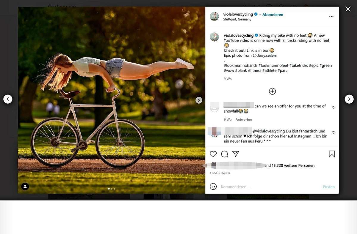 Die Kunstradfahrerin Viola Brand hat weltweit Fans – auch dank Instagram. Foto: /Daisy Seilers