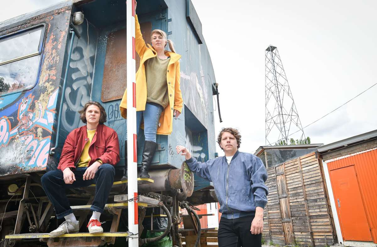 Philipp Knoth, Cali d’Orville und Julian Knoth (von links) sind das Peter Muffin Trio: Eindrücke vom Fotoshooting in der Container City am Nordbahnhof