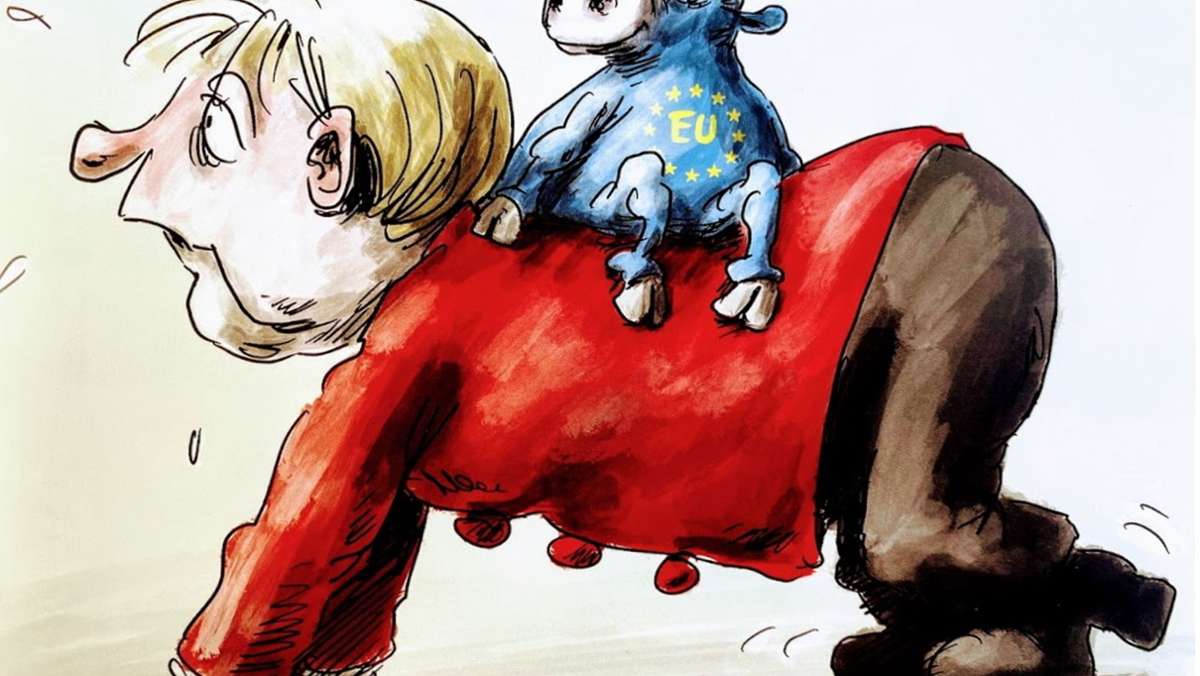  Am Ende reitet Angela Merkel wie Lucky Luke in den Sonnenuntergang: Das „Merkelbilderbuch“ des Karikaturisten Klaus Stuttmann liefert deutsche Geschichtsschreibung der etwas anderen Art. 