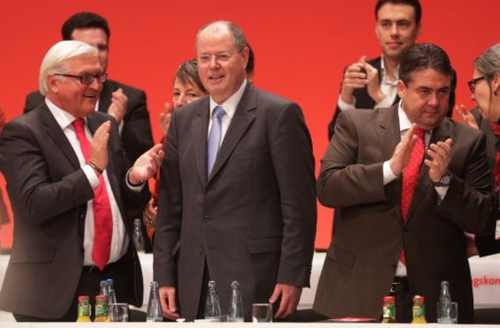 Die SPD-Troika: Fraktionschef Frank-Walter Steinmeier, Kanzlerkandidat Peer Steinbrück und Parteichef Sigmar Gabriel (von links)