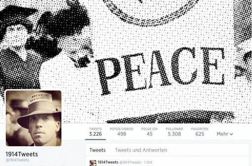 Mehr als 5000 Twitter-Nutzer folgen dem Geschichtsprojekt „1914Tweets“ zum Ersten Weltkrieg. Foto: Screenshot