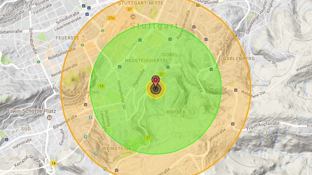 Nukemap: Das passiert, wenn eine Atombombe über Stuttgart explodiert