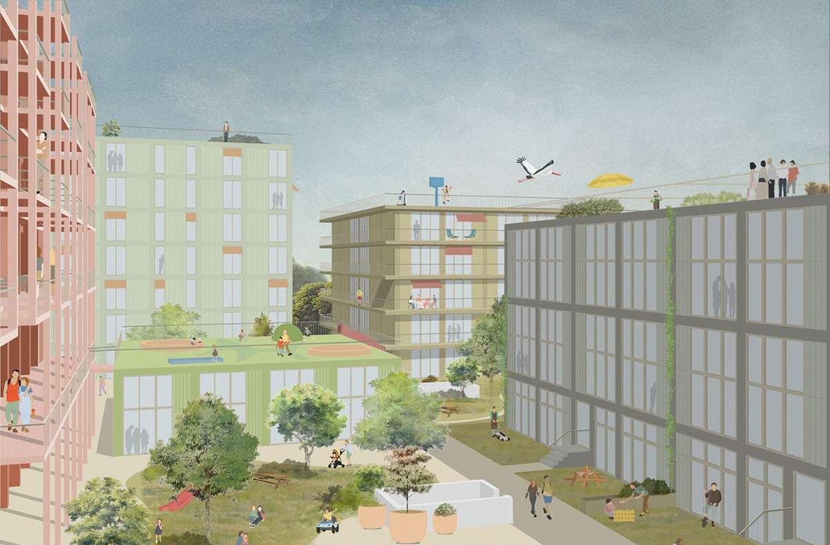 Entwurf zu „Wohnen am Fluss“ in Untertürkheim: Mit dem Vorhaben wird erprobt, wie Wohnen in einer von Industrie geprägten Umgebung funktionieren kann.
