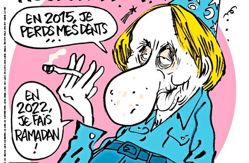 Die aktuelle Titelseite des Satiremagazins „Charlie Hebdo“ ziert das Konterfei des (auch in Wirklichkeit durchaus vom  Leben gezeichneten) Schriftstellers Michel Houellebecq. Foto: StZ