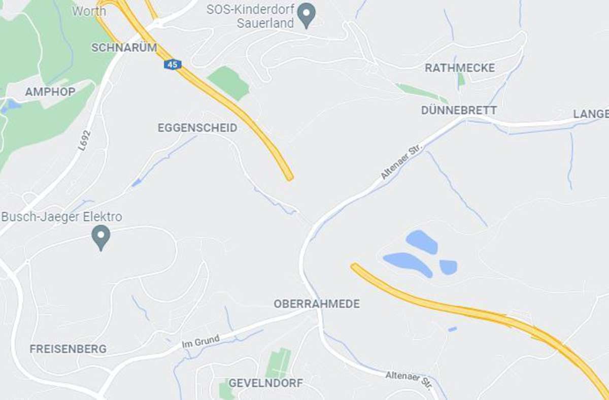 Die A 45 bei Lüdenscheid hat laut Google Maps ein Loch. Foto: Google Maps/Screenshot