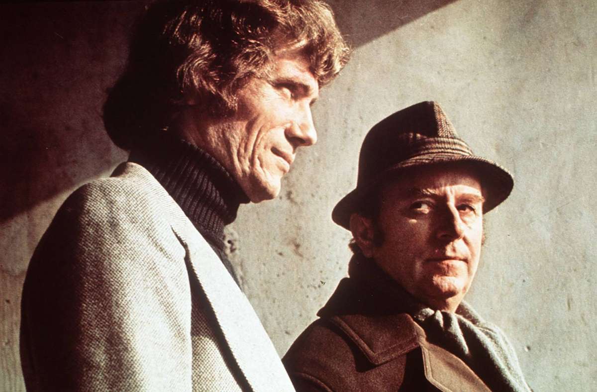 „Einer von uns beiden“ (1974): Der gescheiterte Student Ziegenhals (Jürgen Prochnow, links) erpresst Professor Kolczyk (Klaus Schwarzkopf)