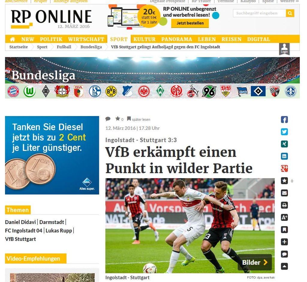 "VfB erkämpft einen Punkt in wilder Partie" titelt RP Online.