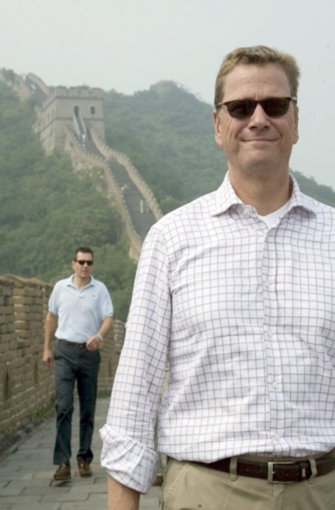 Westerwelle mit Mronz auf der Chinesischen Mauer am 19. August 2007.