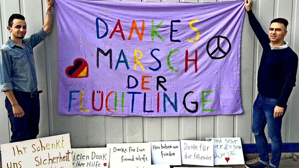 Demozug durch Leinfelden-Echterdingen: Flüchtlinge sagen öffentlich Danke