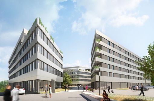 So sieht es dort wirklich aus: der Bürocampus Vision One in Echterdingen-Nord. Ein bisschen mehr Grün könnte das Areal vertragen, sagt ein Kenner. Foto: Bülow AG/cf/Bülow AG/cf