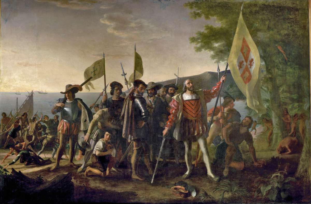 Kolumbus landet am 12. Oktober 1492 auf Guanahani (Gemälde von John Vanderlyn)