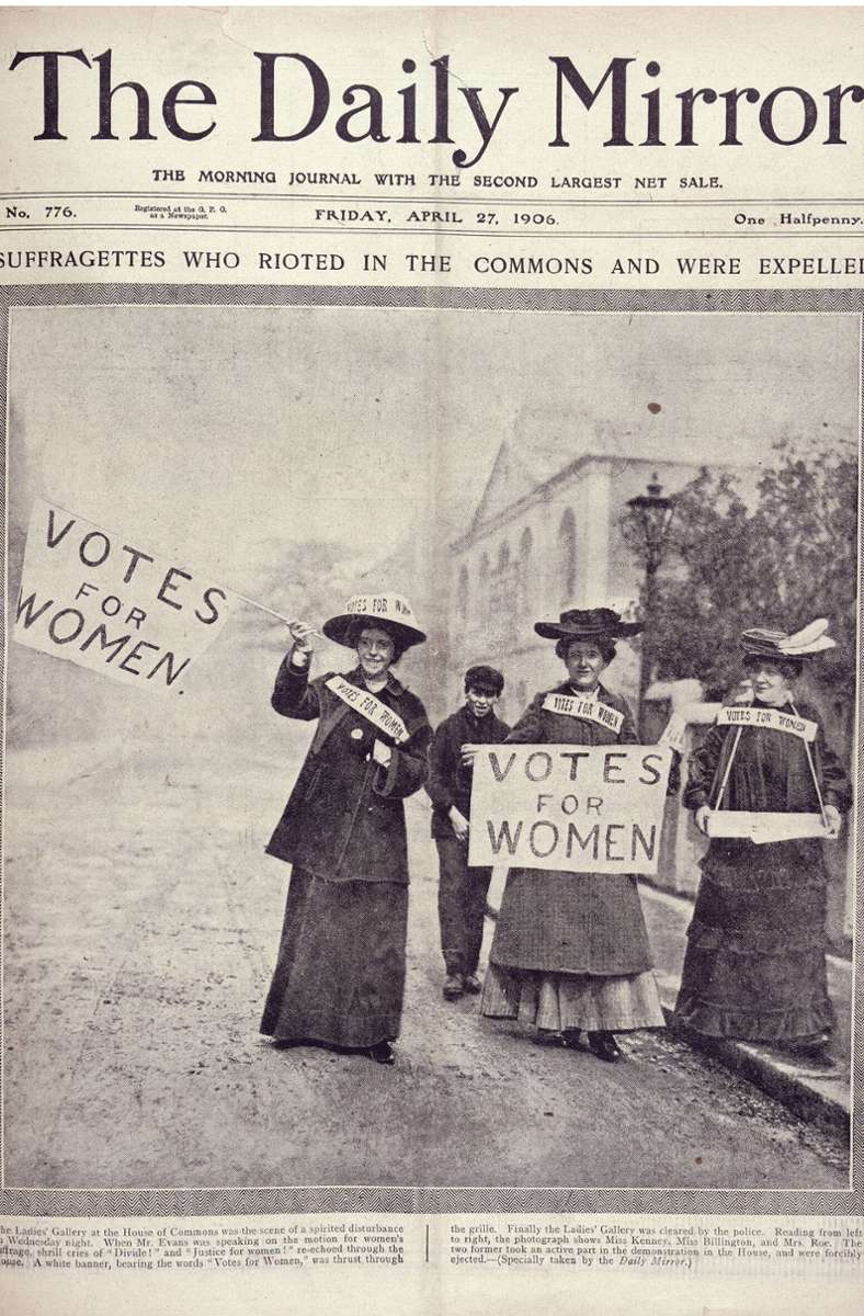 Zeitungsartikel über Suffragetten, die im Unterhaus protestierten, in: The Daily Mirror, London, 27. April 1906
