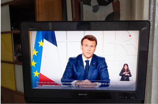 Präsident Macron im Fernsehen Foto: Le Pictorium/Sadak Souici