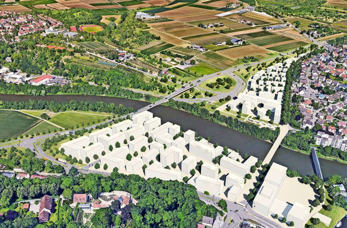 Die Stadt Remseck will ein Zentrum entwickeln – und dafür den Verkehr über eine neue Brücke im Westen führen. Foto: Büro Hähnlein