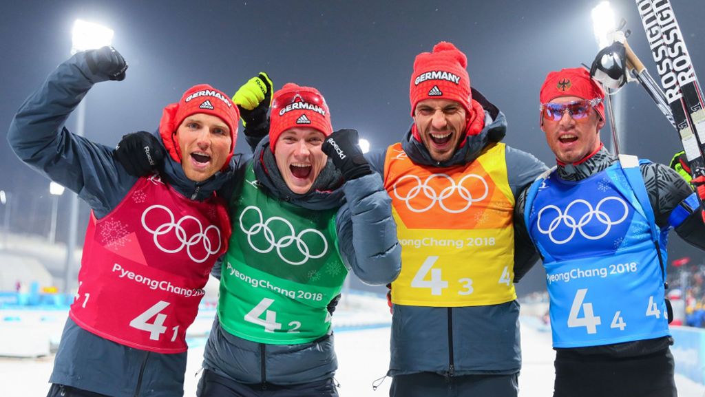  Die deutsche Biathlon-Staffel der Herren hat bei den Olympischen Winterspielen in Pyeongchang die Bronzemedaille gewonnen. In der Besetzung Erik Lesser, Benedikt Doll, Simon Schempp und Arnd Peiffer kam das Team hinter Schweden und Norwegen ins Ziel. 