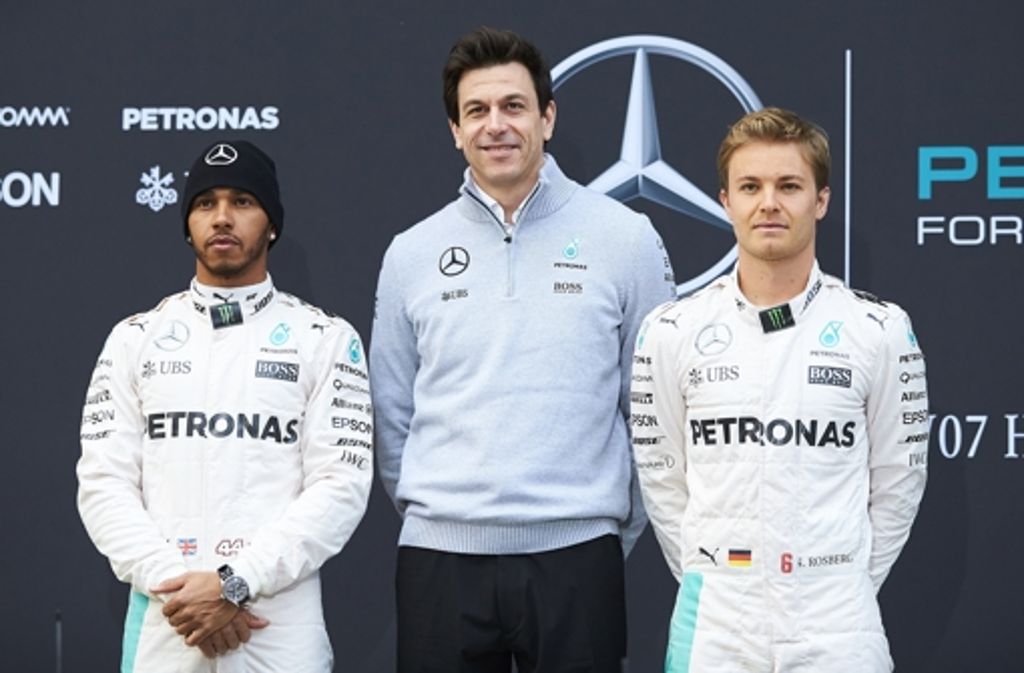 Von links: Lewis Hamilton, Toto Wolff und Nico Rosberg