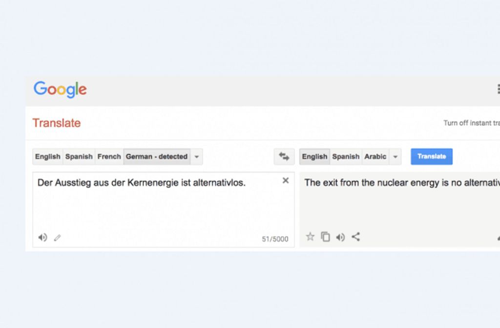 Ein drastisches Beispiel wie der Google Translator eine Aussage ins Gegenteil verkehrt. Foto: IdeenwerkBW