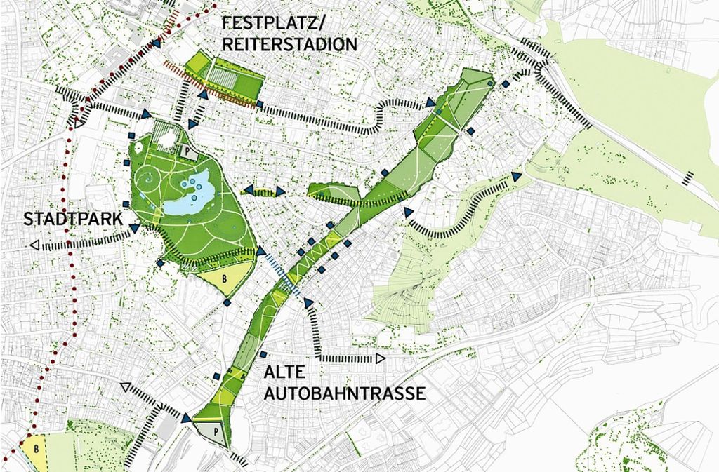 Stadtpark, Reiterstadion und die alte Autobahntrasse sollen zu einem großen grünen Netz in der Stadt werden. Foto: Stadt Leonberg