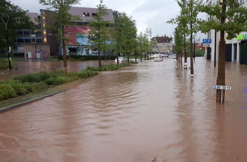 Im Zuge des Unwetters kam es insbesondere in Schwäbisch Gmünd zu starken Überflutungen.