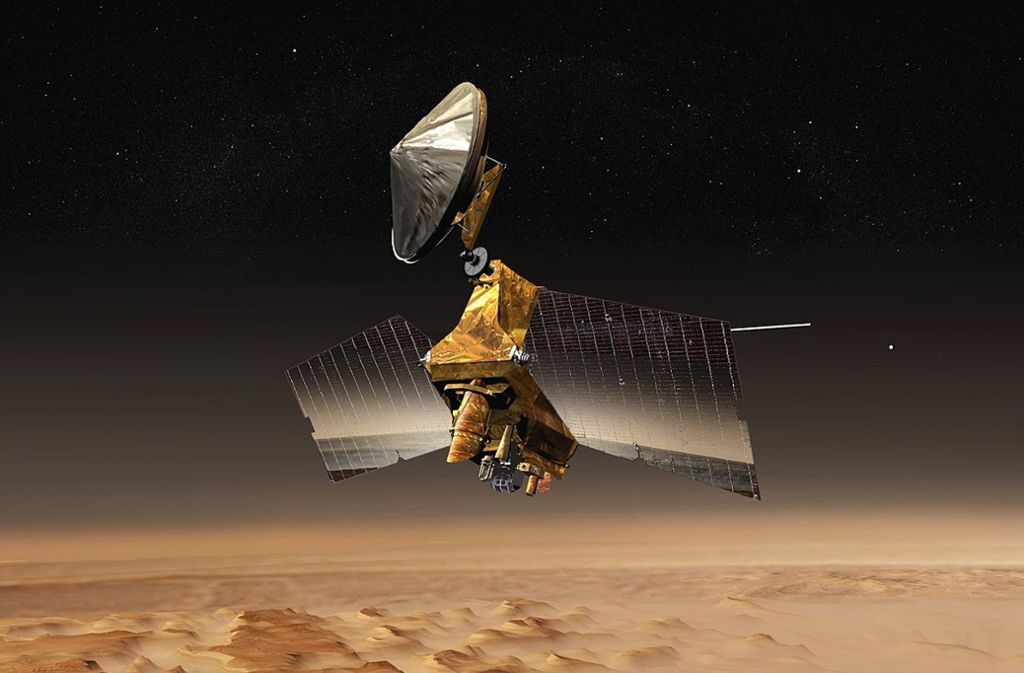 Der Mars Reconnaissance Orbiter (hier eine Computersimulation) ist eine NASA-Raumsonde, die 2005 zum Roten Planeten aufbrach und seitdem dessen Oberfläche erforscht.