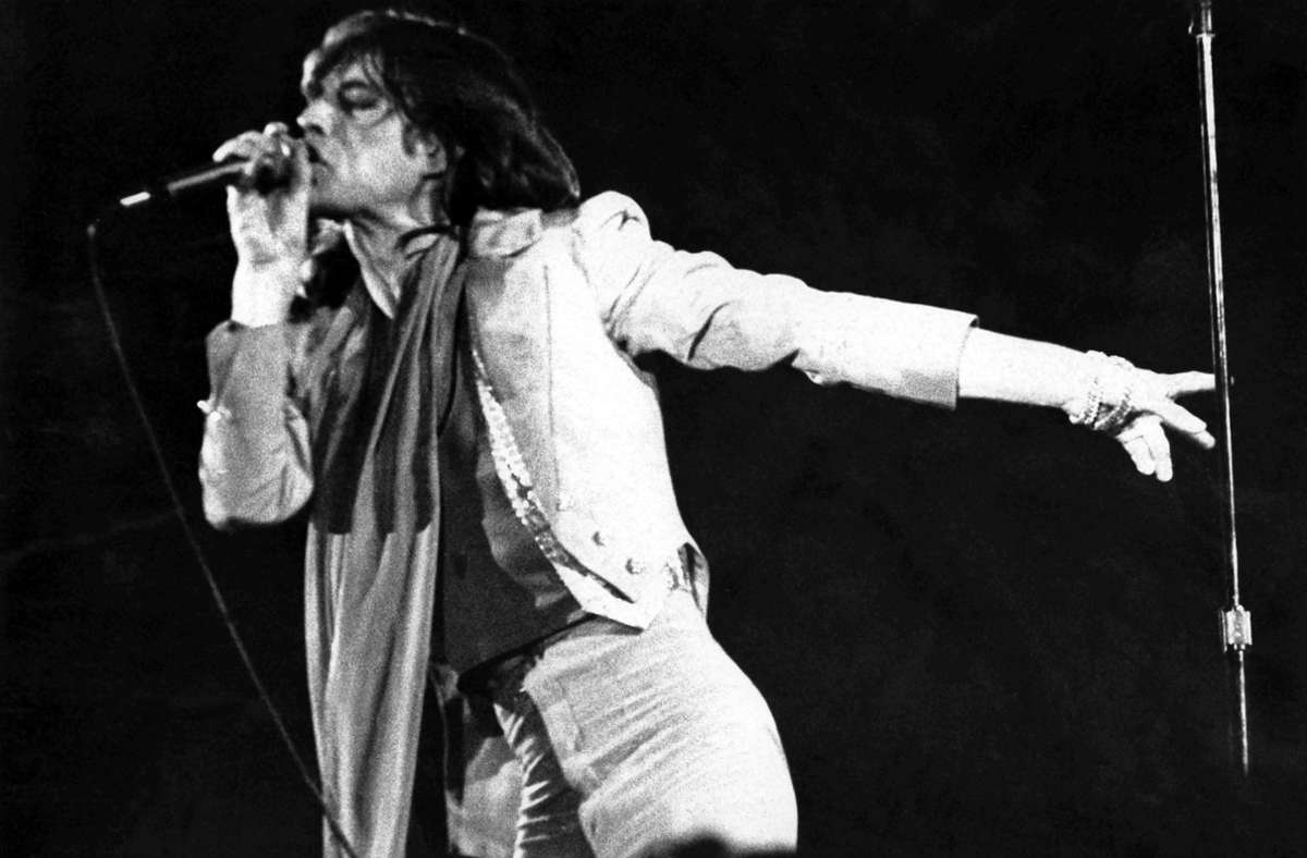 Mick Jagger beim Konzert im Neckarstadion 1976.