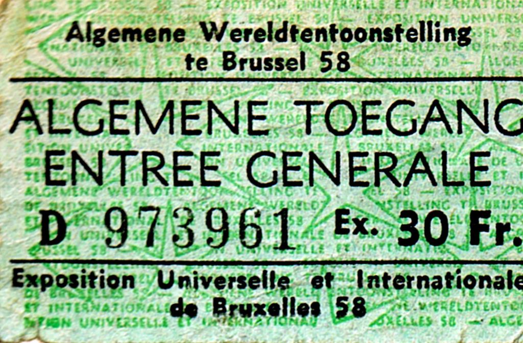 Eintrittskarte zur Weltausstellung in Brüssel 1958