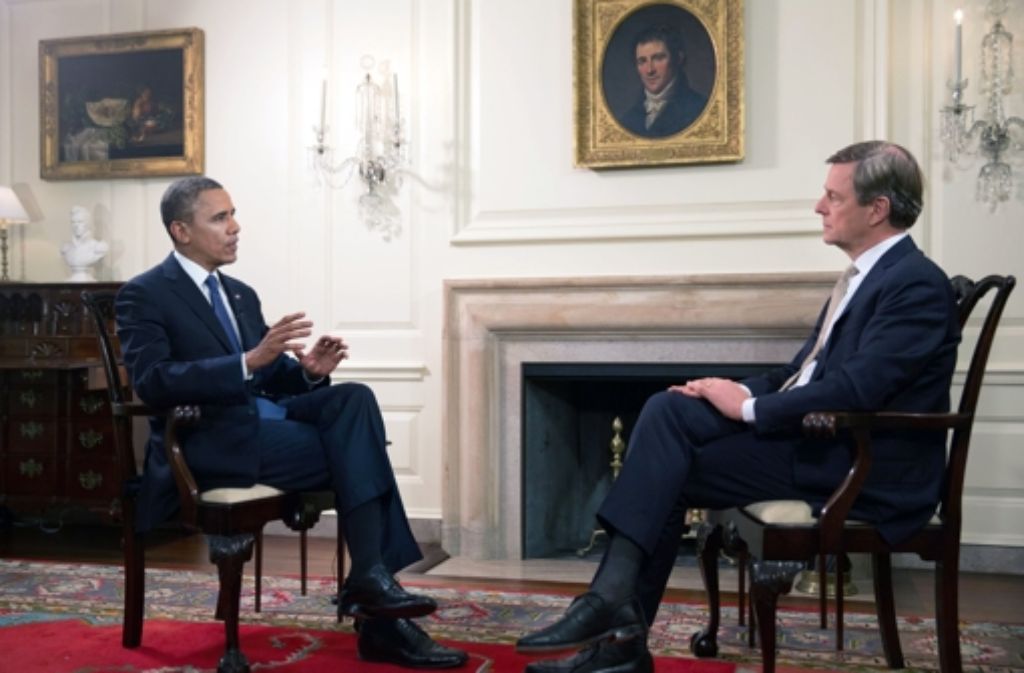 Vergangenes Jahr interviewte Claus Kleber (rechts) US-Präsident Barack Obama. Foto: ZDF/Lawrence Jackson