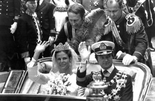 1976: Traumhochzeit in Schweden - König Carl Gustaf heiratet die Deutsche Silvia Sommerlath. Foto: dpa