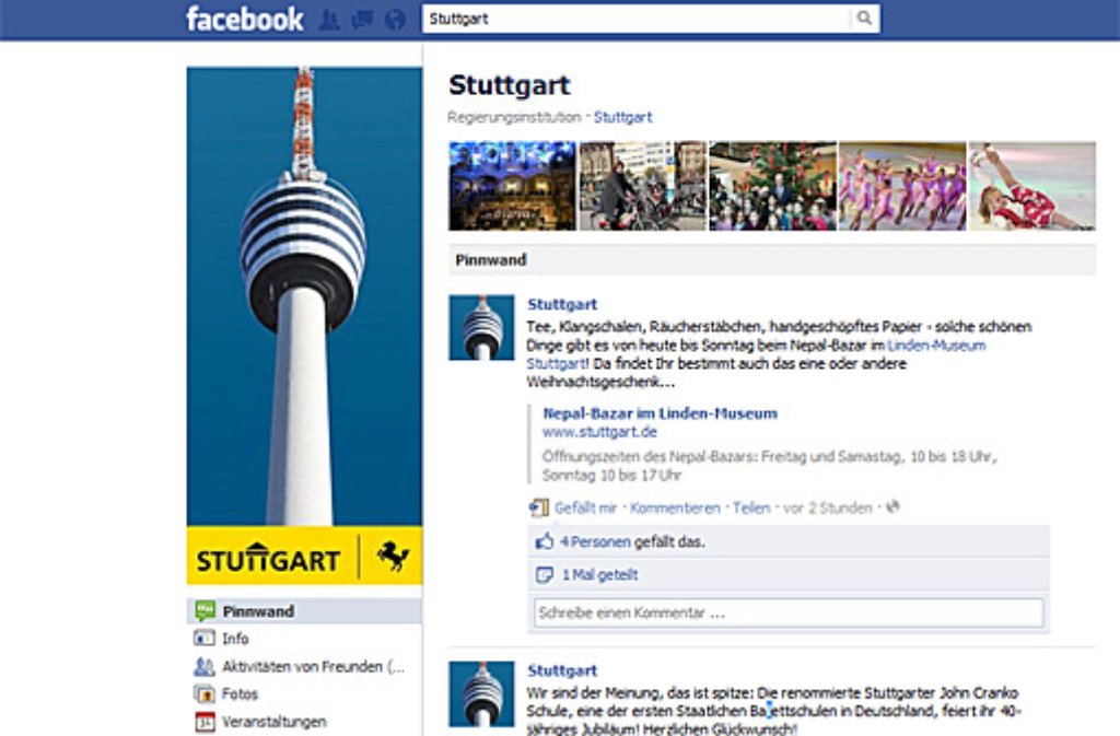 ... unaufgeregt vermeldet auch die Stadt "Stuttgart" auf Facebook wie ...
