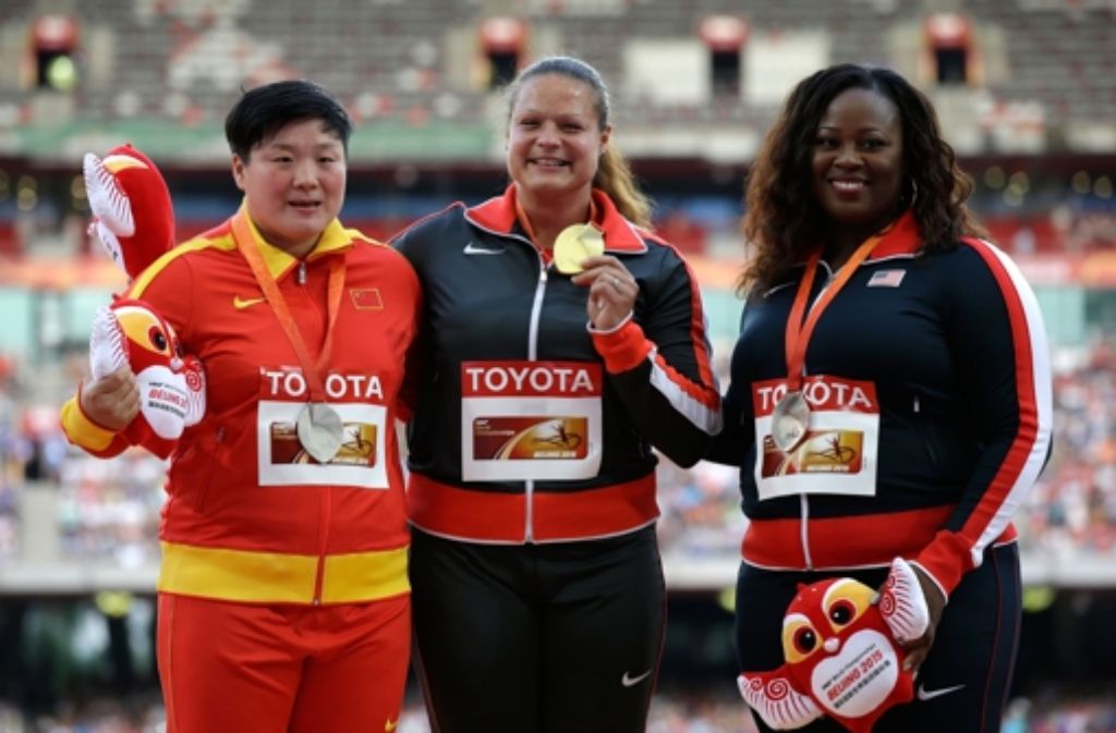 Christina Schwanitz besiegte Gong Lijao aus China (Silber) und Michelle Carter aus den USA (Bronze).