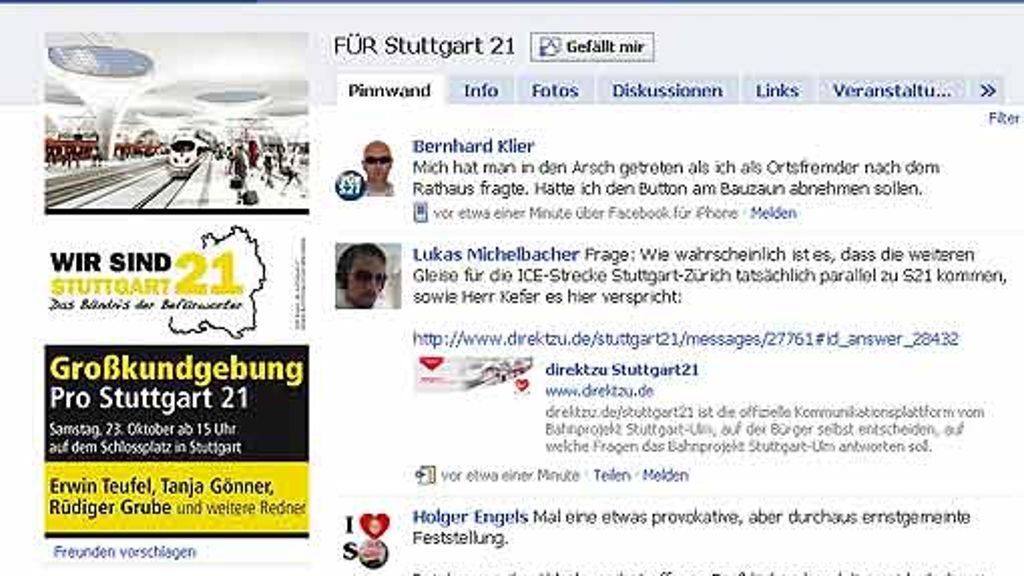 Pro Stuttgart 21 im Internet: Bei Facebook in der Mehrheit