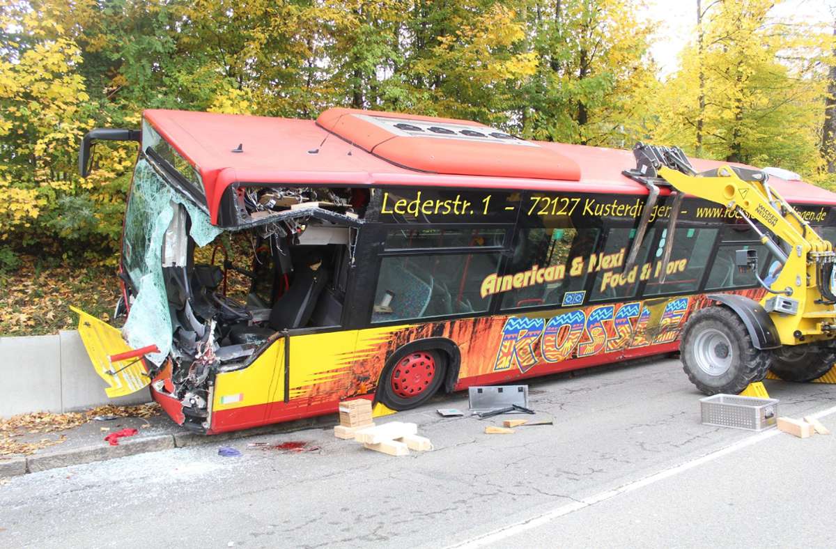 Bei dem Unfall wurde der Busfahrer schwer, zwei Insassen im Bus leicht verletzt.