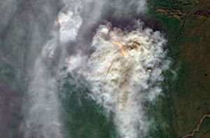 Eine Satellitenaufnahme vom 16. Juli 2020 von einem Waldbrand in der Sakha Republik in Sibirien. Foto: Copernicus Sentinel/Sentinel Hub/Pierre Markuse