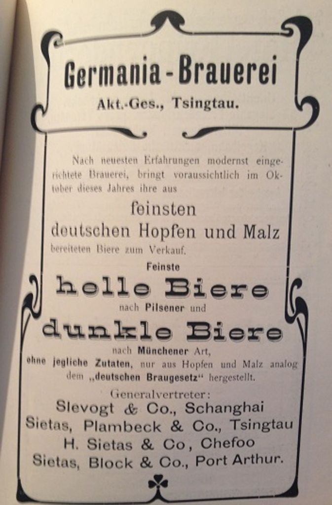 Deutsches Bier in China, gebraut nach dem deutschen Braugesetz.