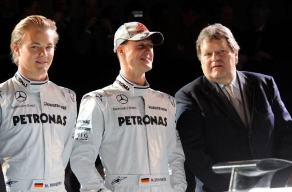 Haug mit den beiden aktuellen Fahrern Nico Rosberg und Michael Schuhmacher.