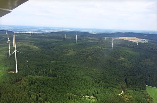 Die Windpark Lauterstein von oben. So könnte in ein paar Jahren auch das Waldgebiet im Ochsenhau bei den Heidhöfen aussehen Foto: WPD